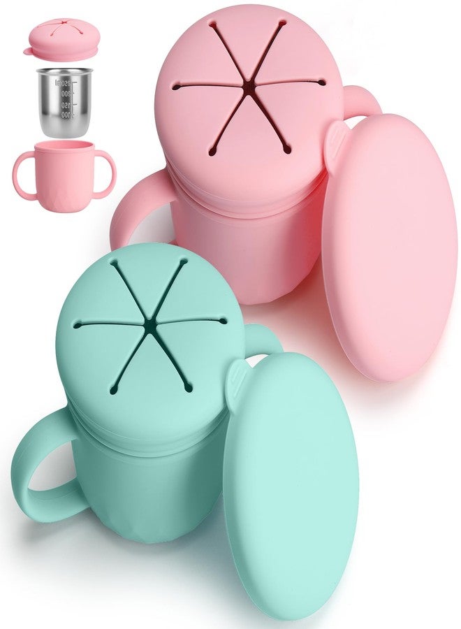 Ubisye Snack Cups for Toddlers Spill Proof, Stainless Steel Snack Containers for Kids, Reusable Toddler Snack Containers with Lid & Handle, Baby Snack Cups, Dishwasher Safe 2 Pack - Image 1